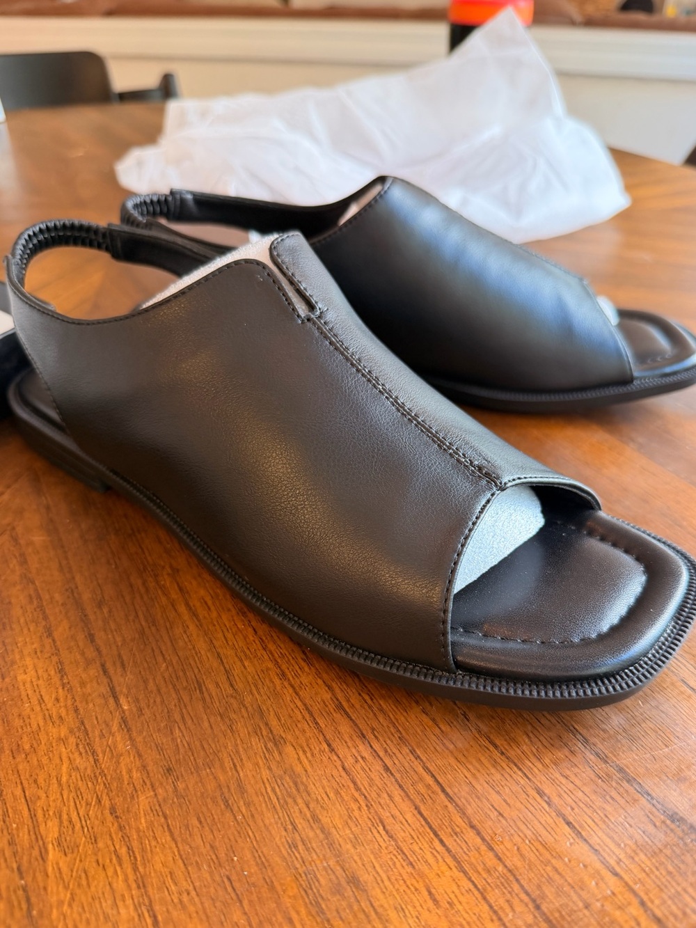 Slingback Flat Sandals Open Toe Slip-on PU Leather Shoes - NIB